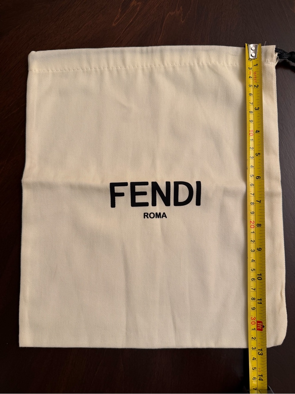 Fendi Cream Drawstring Logo Dust Pouch with Black Script 13x11